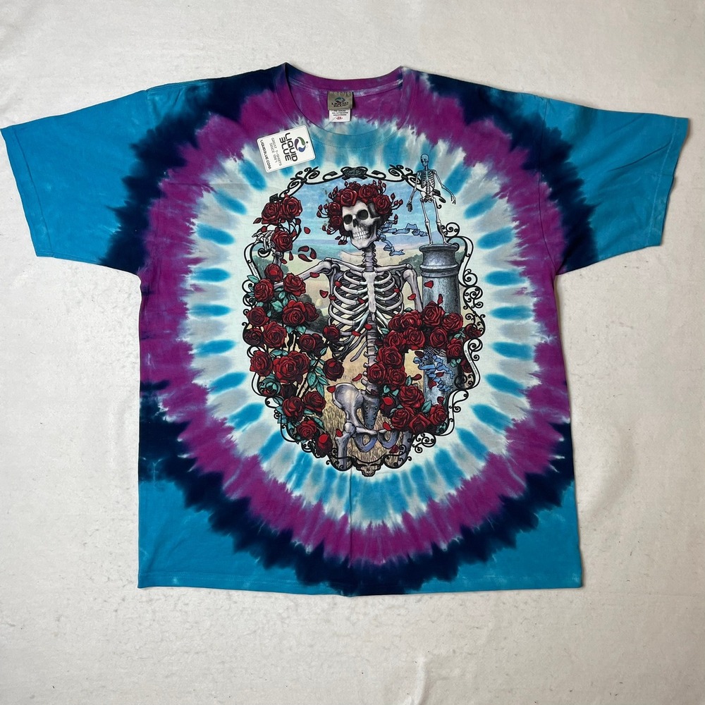New! Liquid Blue Grateful Dead Skeleton Roses Tie Dye T Shirt 2X